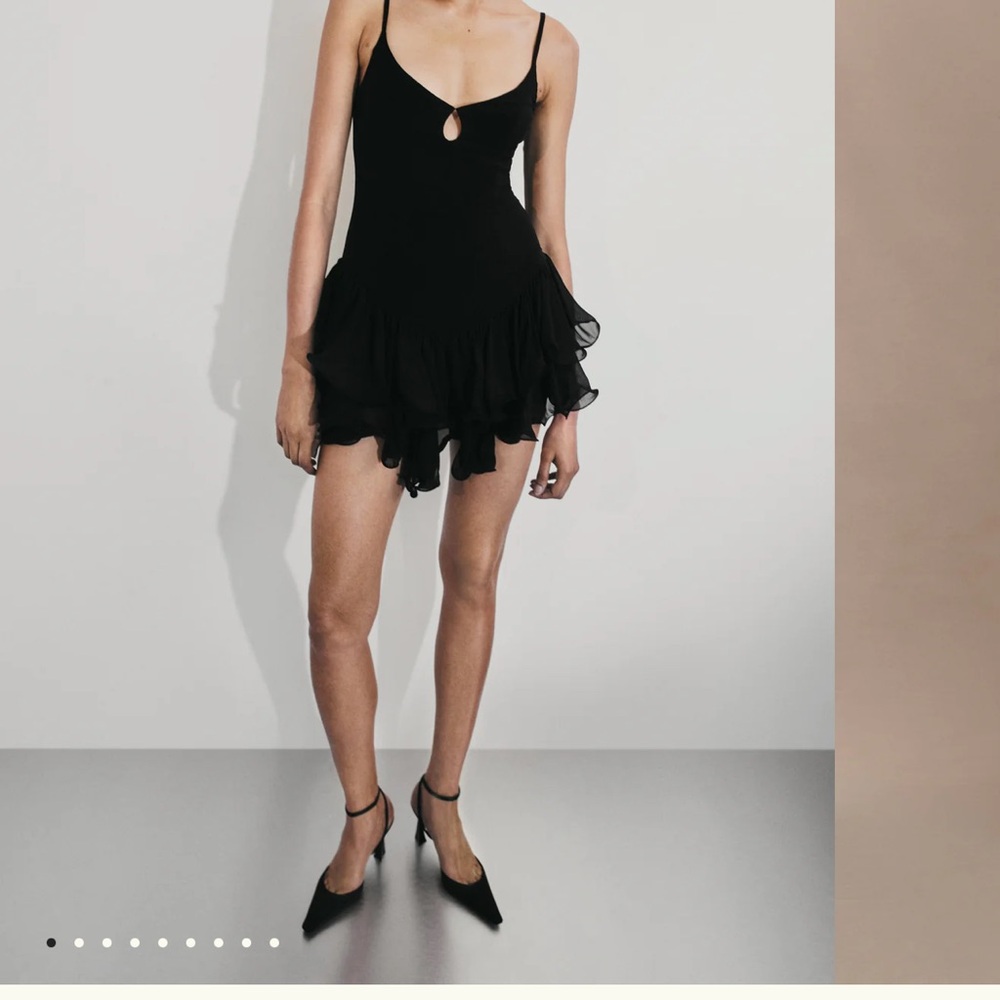 Calantha Ruffle Mesh Mini Dress - Black - Picture 3 of 3